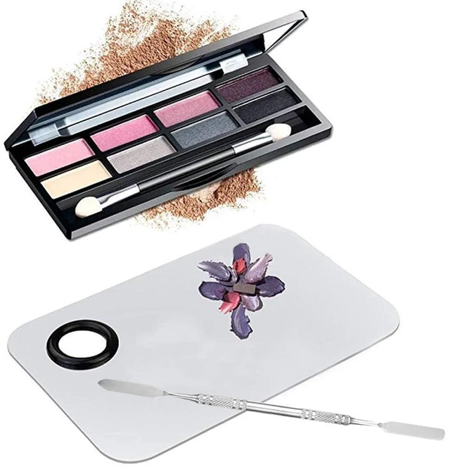 Alt view image 3 of 3 - Sinen Professional Stainless Steel Makeup Palette Cosmetic Palette with Spatula Tool For Nail Art Eye Shadow Eyelash Makeup Professional Pigment Blending(6 x 4 Inch Sliver)
