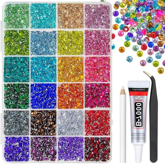 Main image of qiipii 24 Color 5mm Crystal Resin Rhinestones for Bedazzling Crafting SS20 Flatback Stones Colorful Gems Diamonds Charms for Nails Eyes Face Makeup Tumblers Bottles DIY Crafts Clothes Shoes Phones
