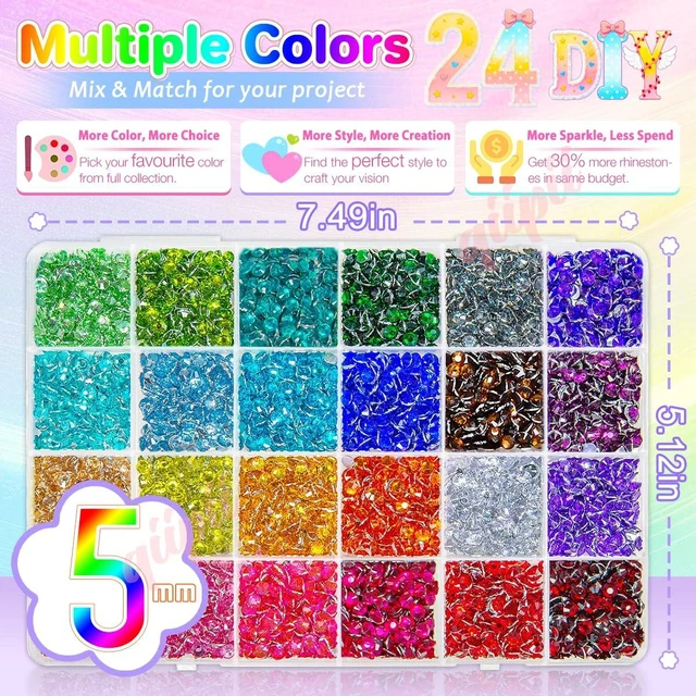 Alt view image 7 of 7 - qiipii 24 Color 5mm Crystal Resin Rhinestones for Bedazzling Crafting SS20 Flatback Stones Colorful Gems Diamonds Charms for Nails Eyes Face Makeup Tumblers Bottles DIY Crafts Clothes Shoes Phones