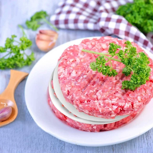 Alt view image 6 of 7 - 100 Pcs Burger Patty Paper Hamburger Parchment Papers 4 Inch Non-Stick Round Hamburger Patty Paper Sheets for Burger Press Baking Non Stick Paper Rounds Set for Patty Separating Food Freezing (White)