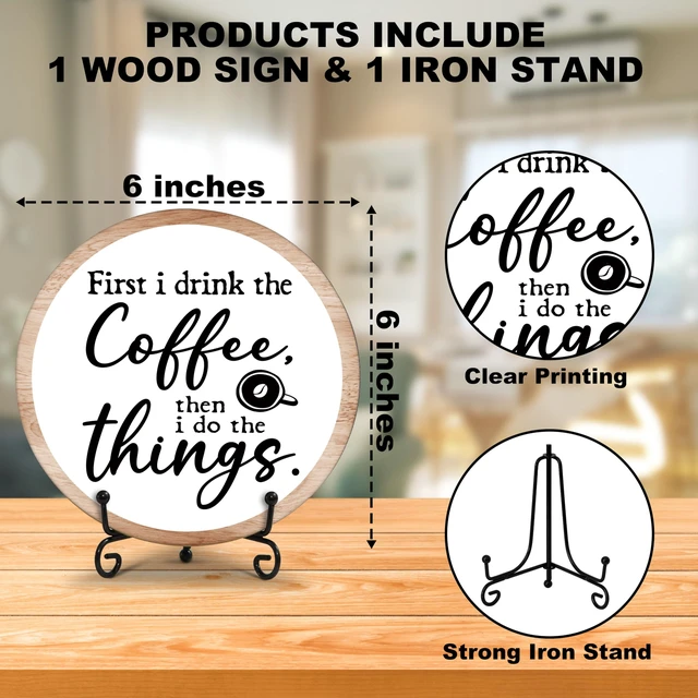 Alt view image 6 of 6 - Coffee Bar Decor, Coffee Bar Accessories, Coffee Station Must Haves, Coffee Round Wood Decor Sign, Gifts For Coffee Lover, Home Office Farmhouse Kitchen Decorations For Desk Table Shelf -a01