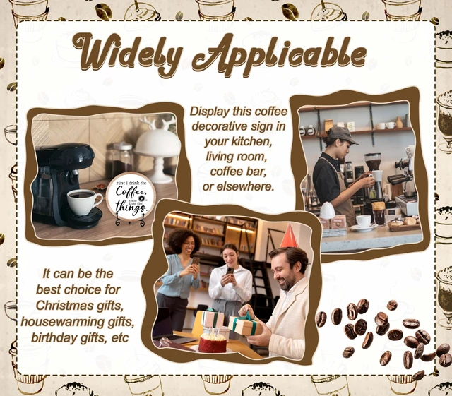 Alt view image 4 of 6 - Coffee Bar Decor, Coffee Bar Accessories, Coffee Station Must Haves, Coffee Round Wood Decor Sign, Gifts For Coffee Lover, Home Office Farmhouse Kitchen Decorations For Desk Table Shelf -a01