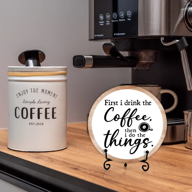 Alt view image 3 of 6 - Coffee Bar Decor, Coffee Bar Accessories, Coffee Station Must Haves, Coffee Round Wood Decor Sign, Gifts For Coffee Lover, Home Office Farmhouse Kitchen Decorations For Desk Table Shelf -a01