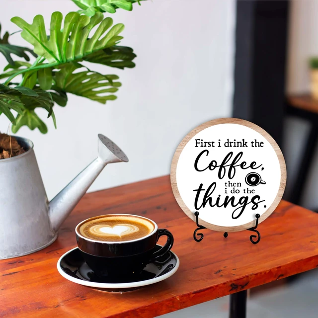 Alt view image 5 of 6 - Coffee Bar Decor, Coffee Bar Accessories, Coffee Station Must Haves, Coffee Round Wood Decor Sign, Gifts For Coffee Lover, Home Office Farmhouse Kitchen Decorations For Desk Table Shelf -a01