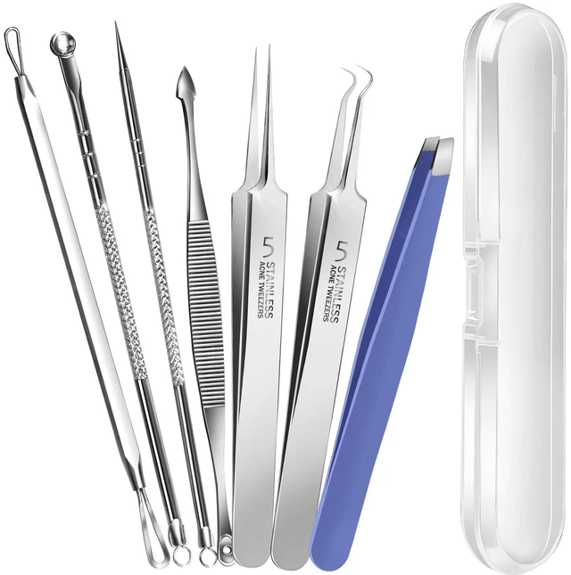 Main image of Teenitor 7 Pcs Pimple Popper Tool Kit, Surgical Grade Blackhead Remover Tools, Ingrown Hair Tweezers, Blackhead Extractor Pimple Extractor, Black Head Remover