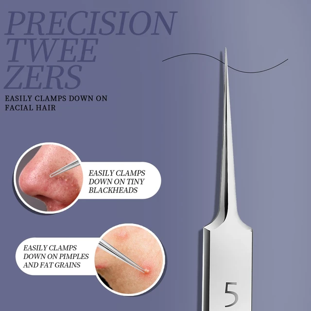 Alt view image 4 of 7 - Teenitor 7 Pcs Pimple Popper Tool Kit, Surgical Grade Blackhead Remover Tools, Ingrown Hair Tweezers, Blackhead Extractor Pimple Extractor, Black Head Remover
