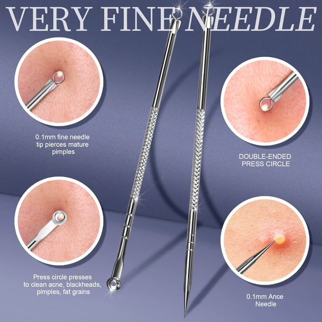 Alt view image 5 of 7 - Teenitor 7 Pcs Pimple Popper Tool Kit, Surgical Grade Blackhead Remover Tools, Ingrown Hair Tweezers, Blackhead Extractor Pimple Extractor, Black Head Remover