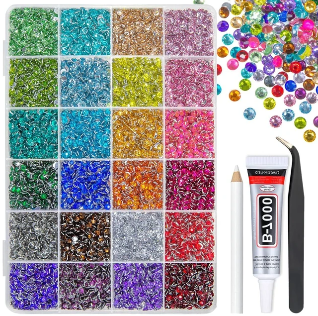 Main image of qiipii 24 Color 7200pcs 4mm Crystal Resin Rhinestones for Bedazzling Crafting SS16 Flatback Stones Colorful AB Gems Diamonds for Nails Eyes Face Makeup Tumblers Bottles DIY Crafts Clothes Shoes Phones