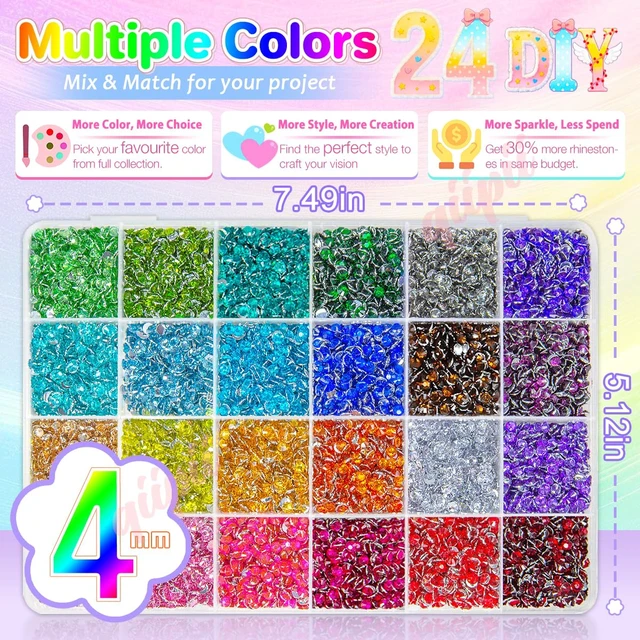 Alt view image 3 of 7 - qiipii 24 Color 7200pcs 4mm Crystal Resin Rhinestones for Bedazzling Crafting SS16 Flatback Stones Colorful AB Gems Diamonds for Nails Eyes Face Makeup Tumblers Bottles DIY Crafts Clothes Shoes Phones