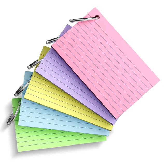Alt view image 7 of 7 - 250 Count Index Cards 3x5 Inch with Key Ring, 180gsm Heavy Weight Colored Flash Cards 5 Color Assortment (50 Sheets Each) Note Taking for Students, Study Note Cards for Office School Supplies