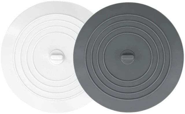 Main image of V-TOP Bathtub Drain Stopper 2 Pack, 5 inches Silicone Tub Stopper Shower Drain Cover, Bath Tub Plug Hair Stopper,Universal Flat Suction Renter Friendly Bath Accessories (White&Grey, 5 inch)