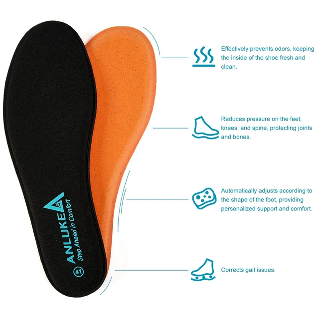 Alt view image 3 of 6 - Memory Foam Insoles for Men & Women - Replacement Cushion Shoe Inserts for Work Boots, Running Shoes, Hiking, Sneakers & Loafers - Shock Absorbing Support for Foot Pain Relief & All-Day Comfort Black