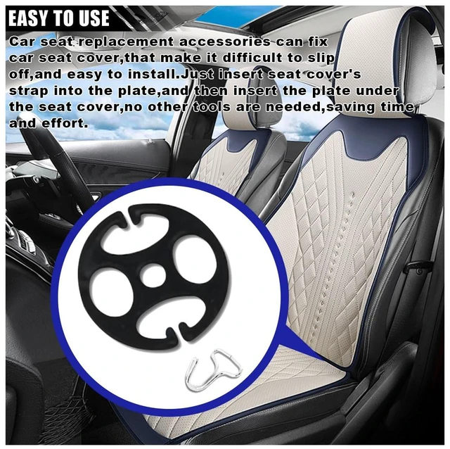 Alt view image 6 of 6 - 24PCS Car Seat Cover Plum Plate Metal Hooks, 12 Metal Hooks Set Locking Clip Plastic Card Fixed Fastener Buckle + 12 Plastic Car Seat Covers Chucks for Car Seat Replacements Accessories (Black)