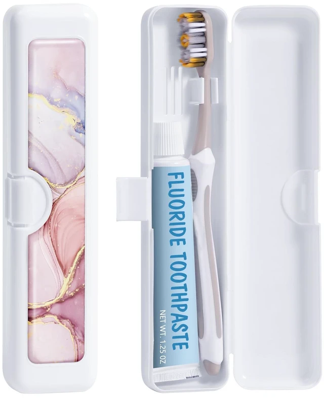 Main image of Toothbrush Travel Case - Colorful Pattern, Holder and Covers for Toothbrushes, Includes Tongue Scraper Case