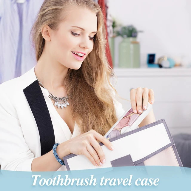 Alt view image 5 of 7 - Toothbrush Travel Case - Colorful Pattern, Holder and Covers for Toothbrushes, Includes Tongue Scraper Case