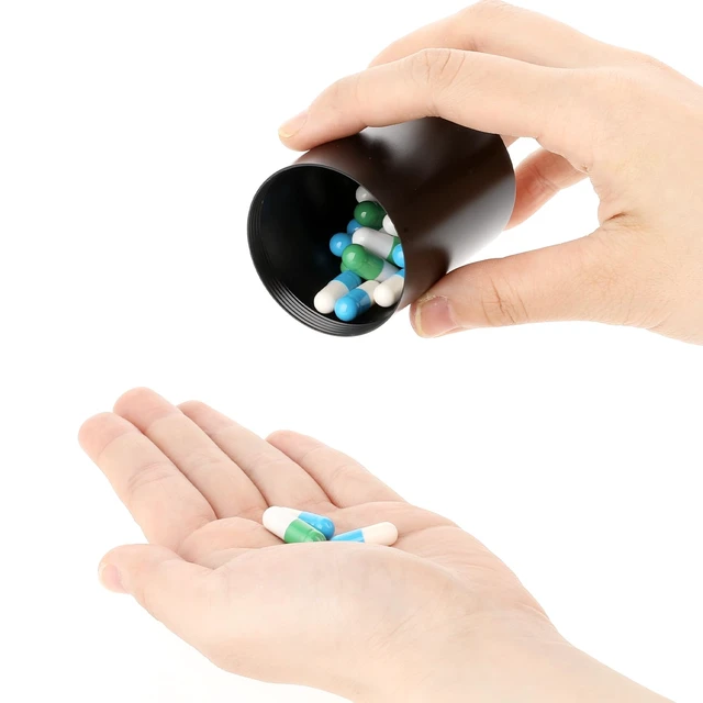 Alt view image 4 of 7 - WLLHYF Portable Metal Small Pill Case, Round Alloy Pill Holder Pocket Small Pill Box Waterproof Medicine Organizer Bottle Container for Travel Outdoor Vitamin Fish Oils (Black)