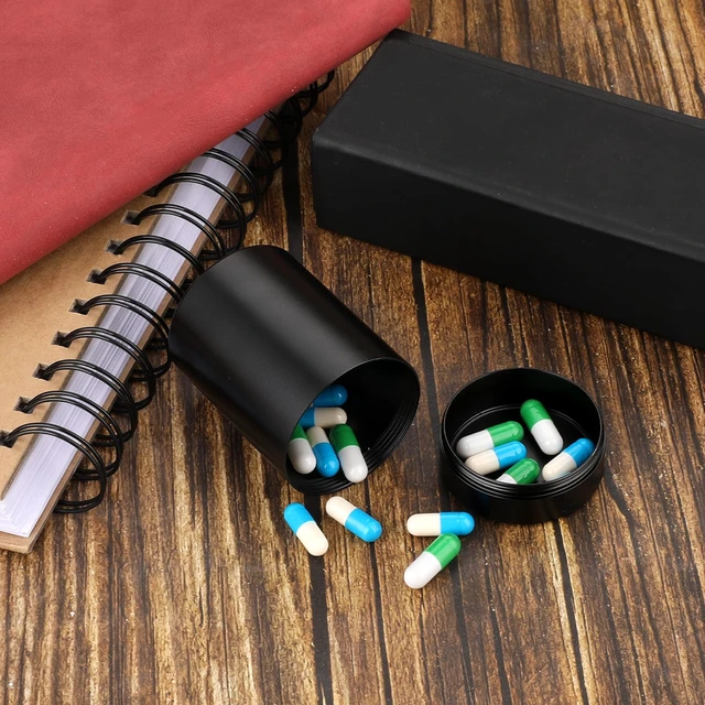 Alt view image 3 of 7 - WLLHYF Portable Metal Small Pill Case, Round Alloy Pill Holder Pocket Small Pill Box Waterproof Medicine Organizer Bottle Container for Travel Outdoor Vitamin Fish Oils (Black)