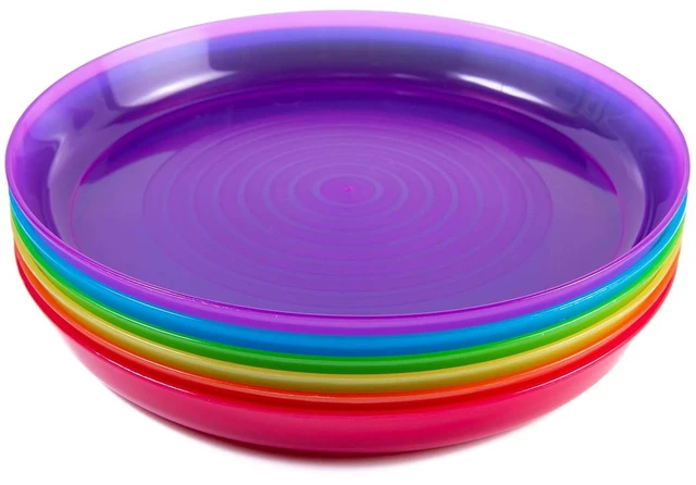 Main image of Kids Plastic Dinnerware Set of 6 Multi Color Plates - Reusable, BPA-Free, Dishwasher Safe and Microwaveable