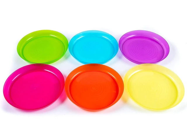 Alt view image 6 of 7 - Kids Plastic Dinnerware Set of 6 Multi Color Plates - Reusable, BPA-Free, Dishwasher Safe and Microwaveable