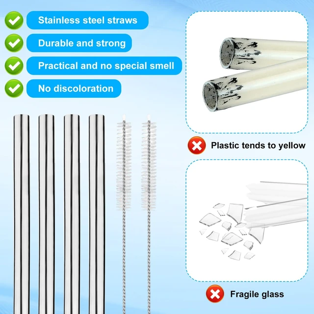 Alt view image 2 of 6 - 4pcs Water Bottle Straws for Owala 24oz 32oz, Stainless Steel Metal Straws Replacement with 2 Straw Cleaners Reusable Tumbler Bottle Accessories Parts for Indoor Outdoor Sports Trips