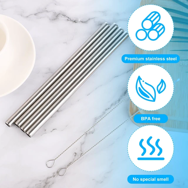 Alt view image 4 of 6 - 4pcs Water Bottle Straws for Owala 24oz 32oz, Stainless Steel Metal Straws Replacement with 2 Straw Cleaners Reusable Tumbler Bottle Accessories Parts for Indoor Outdoor Sports Trips