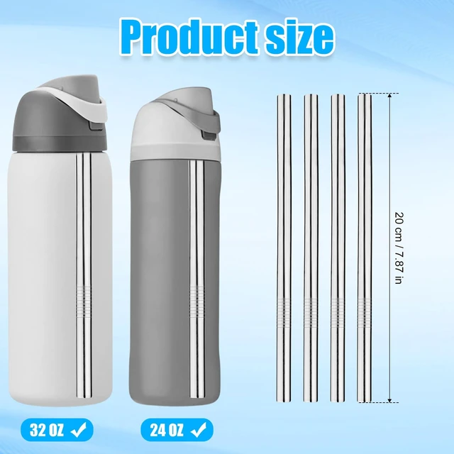 Alt view image 6 of 6 - 4pcs Water Bottle Straws for Owala 24oz 32oz, Stainless Steel Metal Straws Replacement with 2 Straw Cleaners Reusable Tumbler Bottle Accessories Parts for Indoor Outdoor Sports Trips
