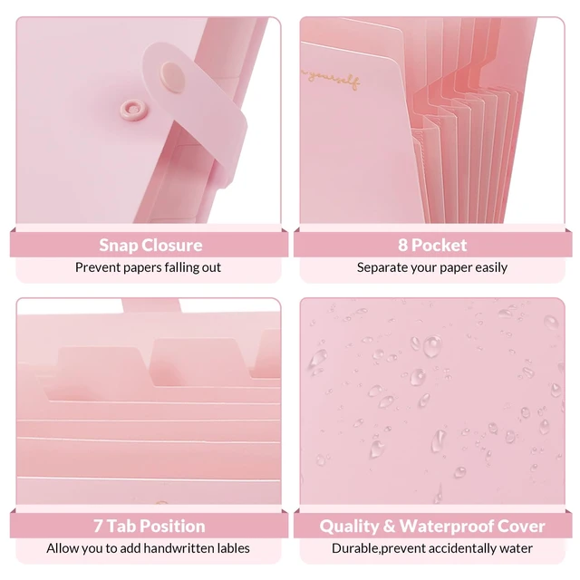 Alt view image 2 of 7 - SKYDUE Expanding File Folder, Accordion File Organizer with 8 Pockets, Expandable Document Paper Receipt Holder for School Office Hospital, Letter/A4 Size Pink