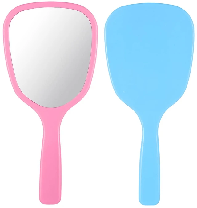 Main image of 2Pcs Small Hand Held Mirror for Makeup Travel Cosmetic Portable Vanity Glass Plastic Oval Shape Compact Personal Glass with Handle Reflection for Women Men Home Camping Barber Salon School