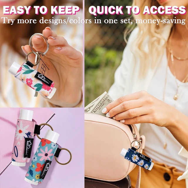 Alt view image 6 of 6 - WK IEASON 8PCS Lip Balm & Gloss Keychain Holder - Elastic Sleeve for Fat & Slim Lip Balms & Gloss (8pcs Floral C)