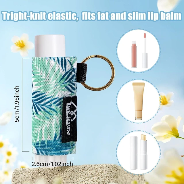 Alt view image 3 of 6 - WK IEASON 8PCS Lip Balm & Gloss Keychain Holder - Elastic Sleeve for Fat & Slim Lip Balms & Gloss (8pcs Floral C)