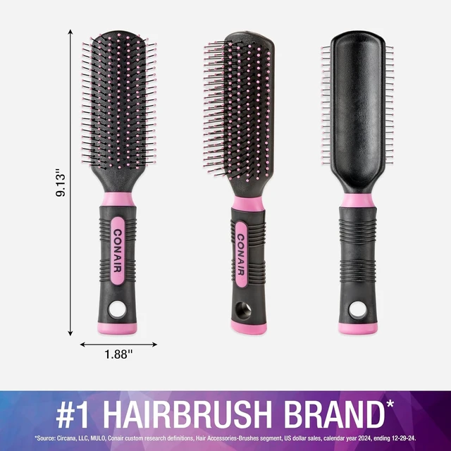 Alt view image 2 of 5 - Conair Salon Results Hairbrush - Hair brush for Men and Women - Detangling - suitable for all hair types -features Nylon Bristles - Pink/Black