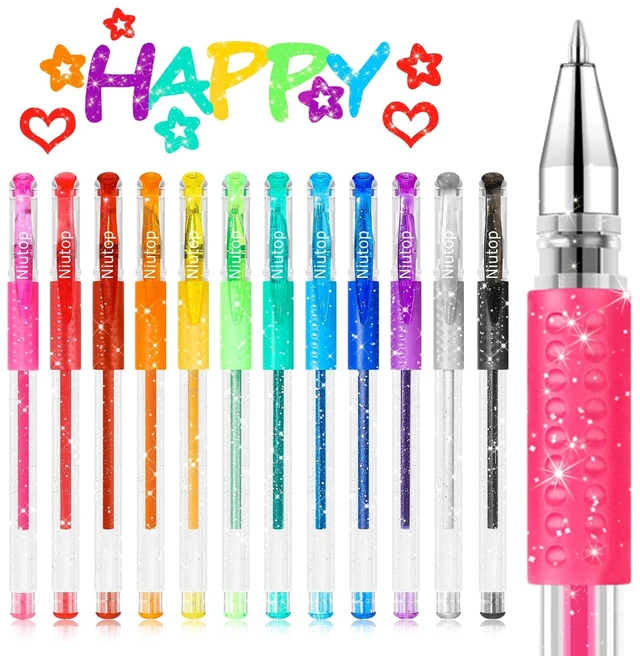 Main image of Niutop Coloured Pen Stocking Stuffers for Adult, 12-Color Scented Glitter Gel Pens,Coloring Markers Colored Pen Set, Drawing pens Joumaling Supplies Fun Stationary, Gel Roller Pens, Halloween Gifts