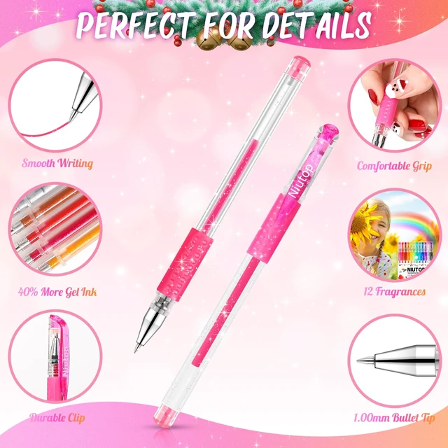 Alt view image 7 of 7 - Niutop Coloured Pen Stocking Stuffers for Adult, 12-Color Scented Glitter Gel Pens,Coloring Markers Colored Pen Set, Drawing pens Joumaling Supplies Fun Stationary, Gel Roller Pens, Halloween Gifts