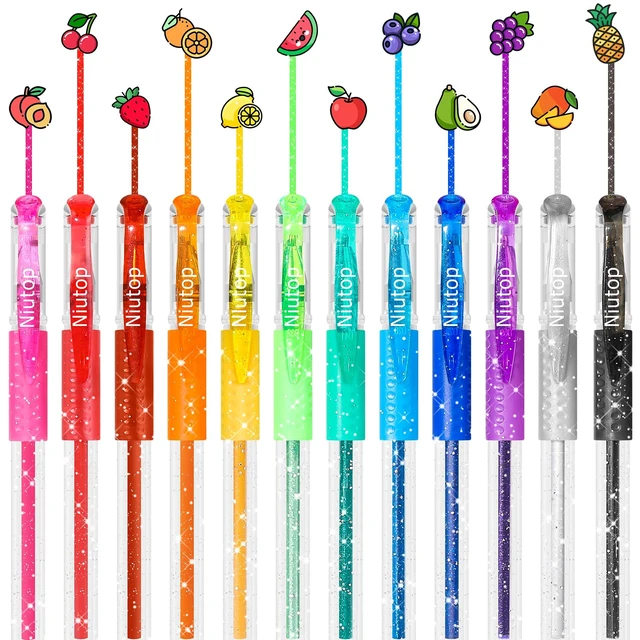 Alt view image 4 of 7 - Niutop Coloured Pen Stocking Stuffers for Adult, 12-Color Scented Glitter Gel Pens,Coloring Markers Colored Pen Set, Drawing pens Joumaling Supplies Fun Stationary, Gel Roller Pens, Halloween Gifts
