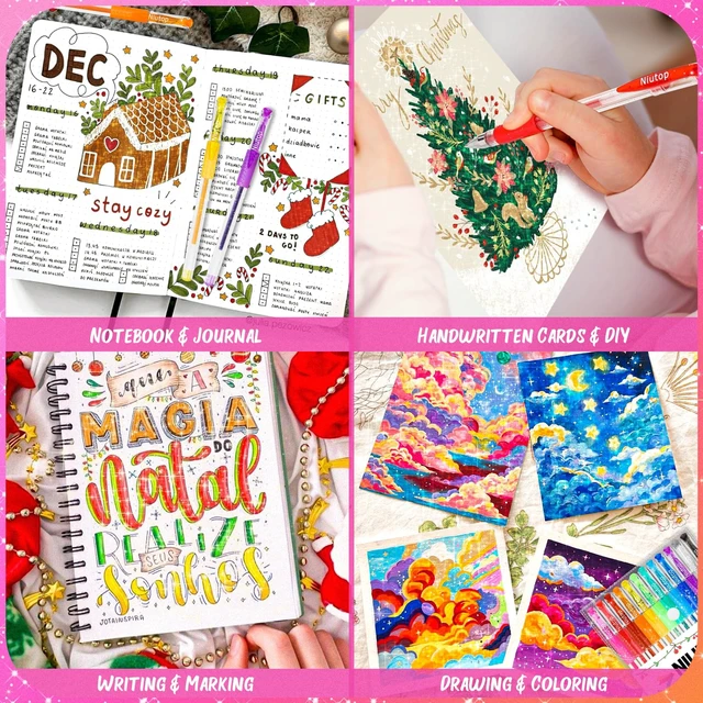 Alt view image 5 of 7 - Niutop Coloured Pen Stocking Stuffers for Adult, 12-Color Scented Glitter Gel Pens,Coloring Markers Colored Pen Set, Drawing pens Joumaling Supplies Fun Stationary, Gel Roller Pens, Halloween Gifts