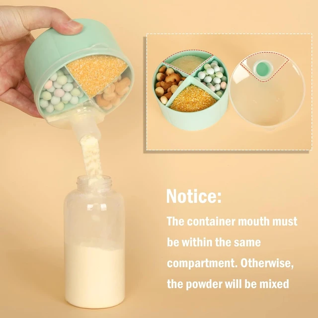Alt view image 2 of 7 - Accmor Formula Dispenser On The Go, Non-Spill Rotating Four-Compartment Formula Container to Go, Milk Powder Snack Storage Container for Infant Toddler Travel Outdoor, Green