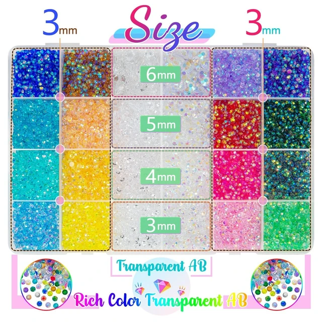 Alt view image 4 of 7 - qiipii 24000Pcs 18 Color 3mm Transparent AB Resin Rhinestones w B7000 Glue for Bedazzling Crafting Flatback Colorful Stones Crystals Gems Diamonds Charms for Nails Face Makeup Tumblers Bottles Crafts