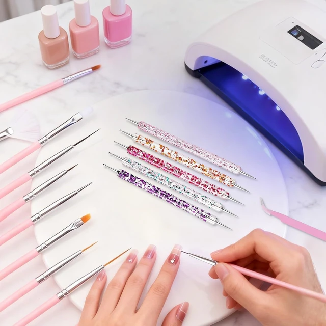 Alt view image 6 of 7 - Nail Art Tools Set, Nail Art Kit for Beginners: 15 professional nail brushes for nail art, 5 precision dotting tools, 1 pink curved tweezers, Design Tools for Nail Tech & Beginners