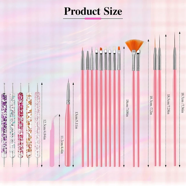 Alt view image 4 of 7 - Nail Art Tools Set, Nail Art Kit for Beginners: 15 professional nail brushes for nail art, 5 precision dotting tools, 1 pink curved tweezers, Design Tools for Nail Tech & Beginners
