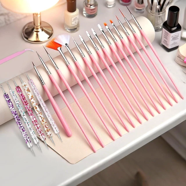 Alt view image 5 of 7 - Nail Art Tools Set, Nail Art Kit for Beginners: 15 professional nail brushes for nail art, 5 precision dotting tools, 1 pink curved tweezers, Design Tools for Nail Tech & Beginners