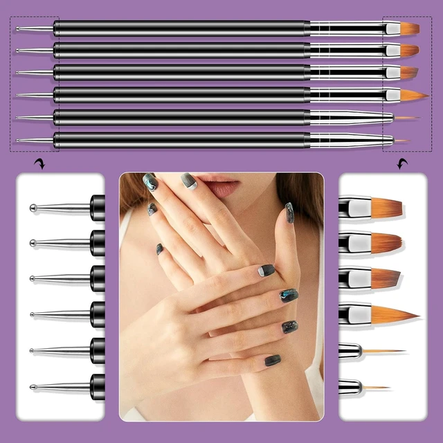 Alt view image 6 of 6 - Artdone Nail Art Dotting Tools 6PCS Double-ended Brushes Kit Gel Polish