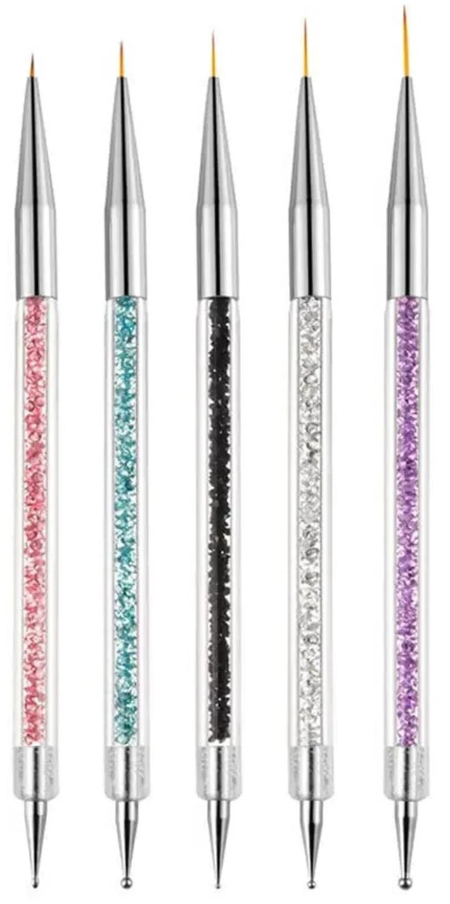 Main image of AIBEE Nail Art Brushes, 5pcs Double-Ended Acrylic Nail Brush Set with 5/7/10/12/15mm Nail Liner Brushes and Dotting Pens for French Nails