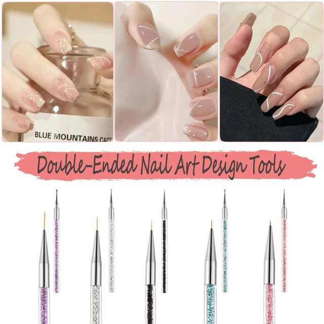 Alt view image 6 of 6 - AIBEE Nail Art Brushes, 5pcs Double-Ended Acrylic Nail Brush Set with 5/7/10/12/15mm Nail Liner Brushes and Dotting Pens for French Nails