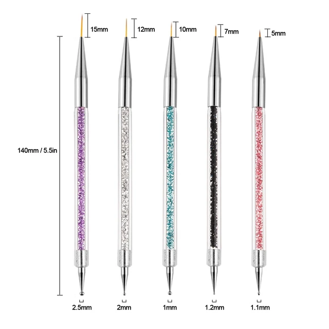 Alt view image 4 of 6 - AIBEE Nail Art Brushes, 5pcs Double-Ended Acrylic Nail Brush Set with 5/7/10/12/15mm Nail Liner Brushes and Dotting Pens for French Nails