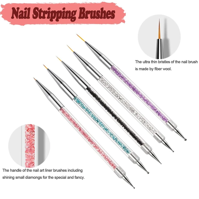 Alt view image 2 of 6 - AIBEE Nail Art Brushes, 5pcs Double-Ended Acrylic Nail Brush Set with 5/7/10/12/15mm Nail Liner Brushes and Dotting Pens for French Nails