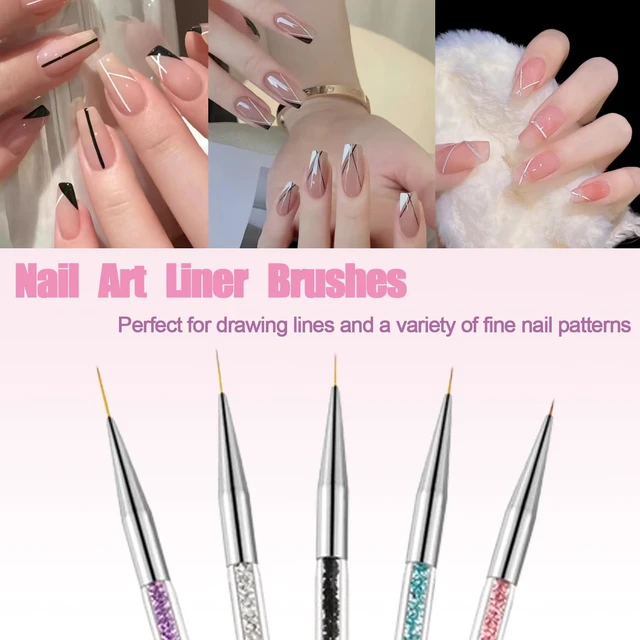 Alt view image 3 of 6 - AIBEE Nail Art Brushes, 5pcs Double-Ended Acrylic Nail Brush Set with 5/7/10/12/15mm Nail Liner Brushes and Dotting Pens for French Nails
