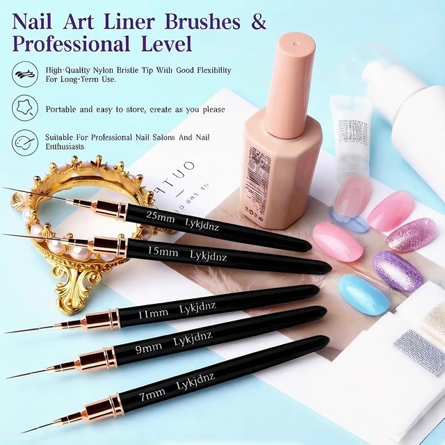 Alt view image 5 of 7 - 8Pcs Nail Art Brushes Set, 5 Art Liners & 3 Multi Shape Gel Builder Brushes