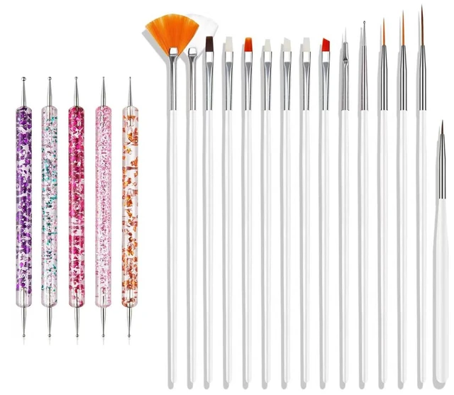 Main image of Nail Art Brushes Set, 20pcs Nail Design Painting Brushes, Professional Nail Art Design Brushes, Nail Fine Liner Brushes, White