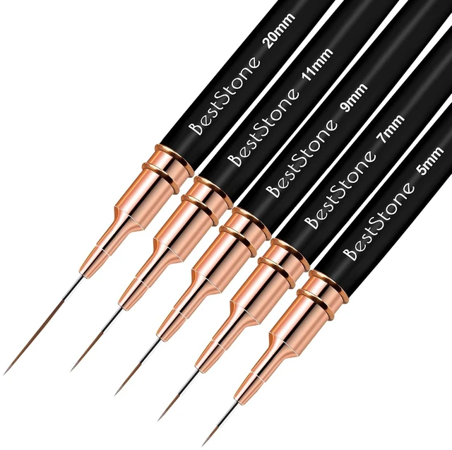 Main image of Nail Art Liner Brushes, 5Pcs Professional Gel Polish Painting Art Design Pen Set for Long Lines, Thin Details, Fine Drawing Sizes 5/7/9/11/20mm Nail Art Design Gift for Women(Black)