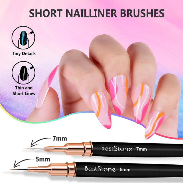 Alt view image 6 of 6 - Nail Art Liner Brushes, 5Pcs Professional Gel Polish Painting Art Design Pen Set for Long Lines, Thin Details, Fine Drawing Sizes 5/7/9/11/20mm Nail Art Design Gift for Women(Black)